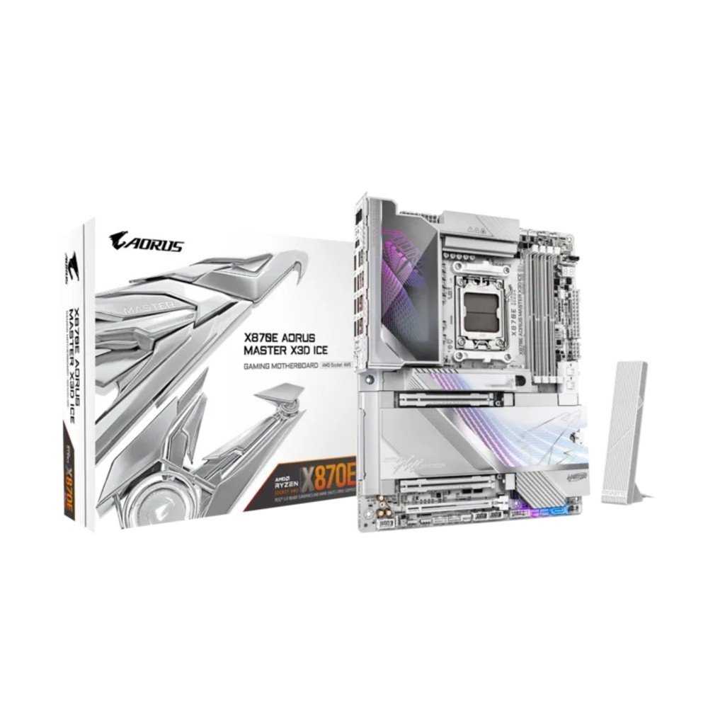 Placa Mãe Gigabyte X870E AORUS MASTER X3D ICE, AMD AM5, E-ATX, DDR5, PCIe 5.0, Wi-Fi 7, Bluetooth, Branco - X870E A MASTER X ICE 5