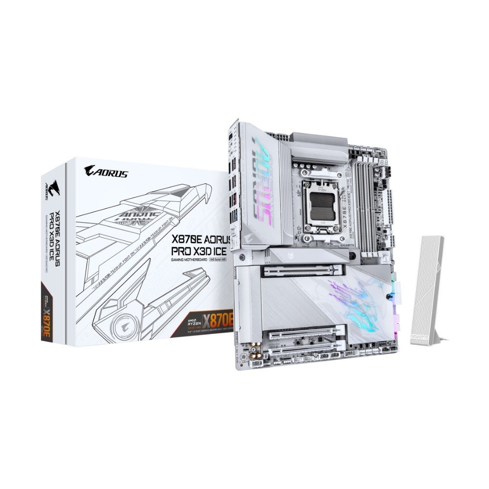 Placa Mãe Gigabyte X870E AORUS PRO X3D ICE, AMD AM5, ATX, DDR5, PCIe 5.0, Wi-Fi 7, Bluetooth, Branco - X870E A PRO X ICE 4