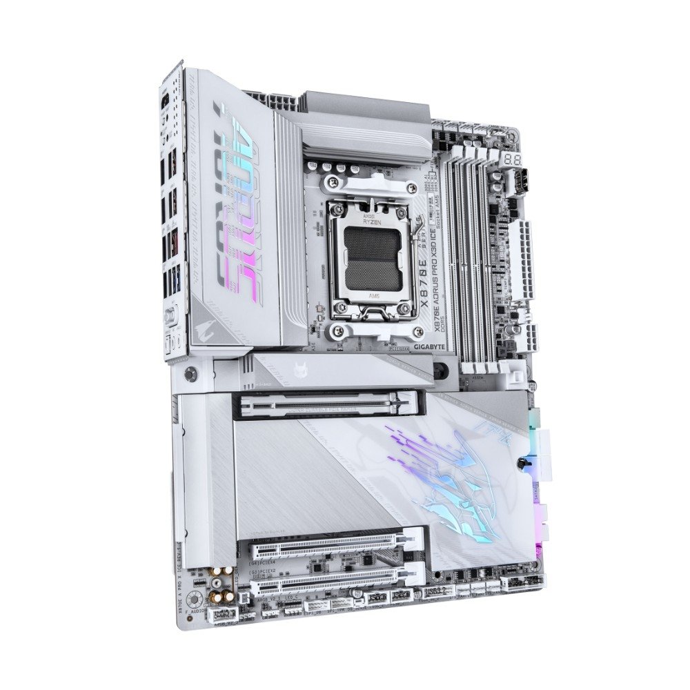 Placa Mãe Gigabyte X870E AORUS PRO X3D ICE, AMD AM5, ATX, DDR5, PCIe 5.0, Wi-Fi 7, Bluetooth, Branco - X870E A PRO X ICE 7