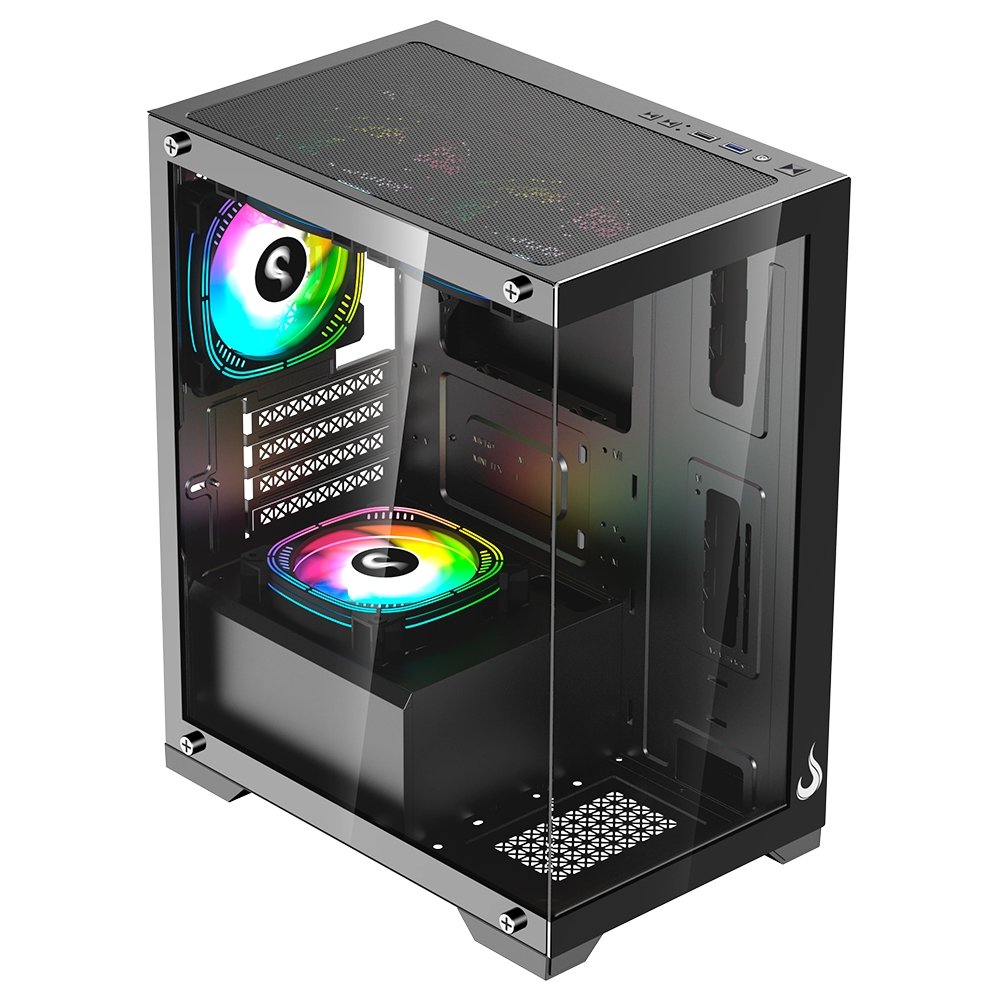 Gabinete Gamer ( Balão.info) Crystal Glass 01, Mid Tower, Lateral e Frontal em vidro, Preto - RM-CA-CY-01-FB - view 2