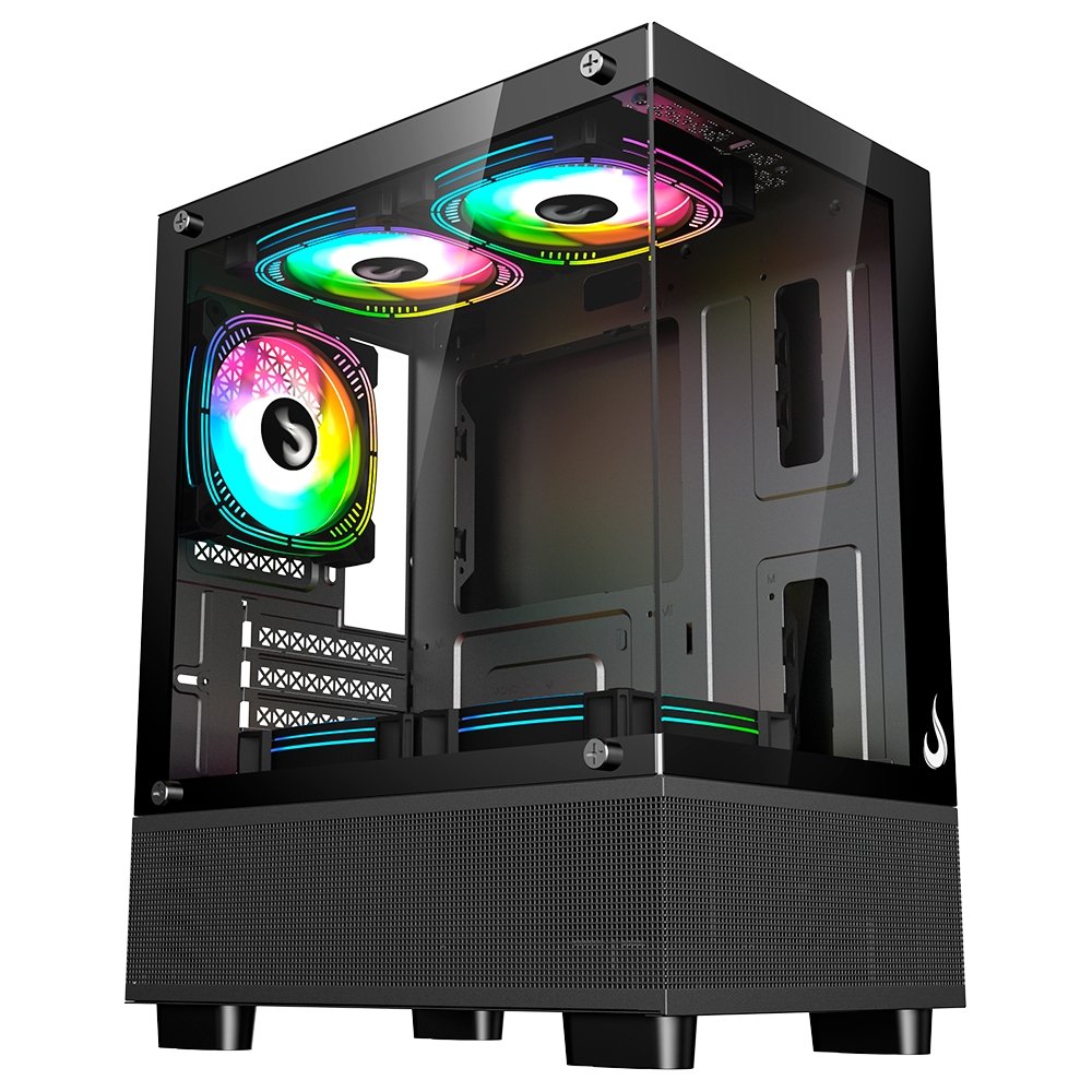 Gabinete Gamer Rise Mode Crystal Glass 02, Mid Tower, Lateral e Frontal em vidro, Preto - RM-CA-CY-02-FB