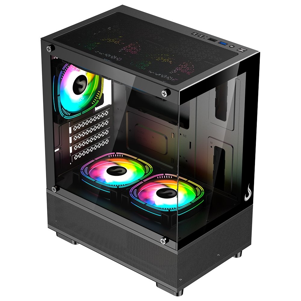 Imagem 2 de 5 do produto Gabinete Gamer Rise Mode Crystal Glass 02, Mid Tower, Lateral e Frontal em vidro, Preto - RM-CA-CY-02-FB