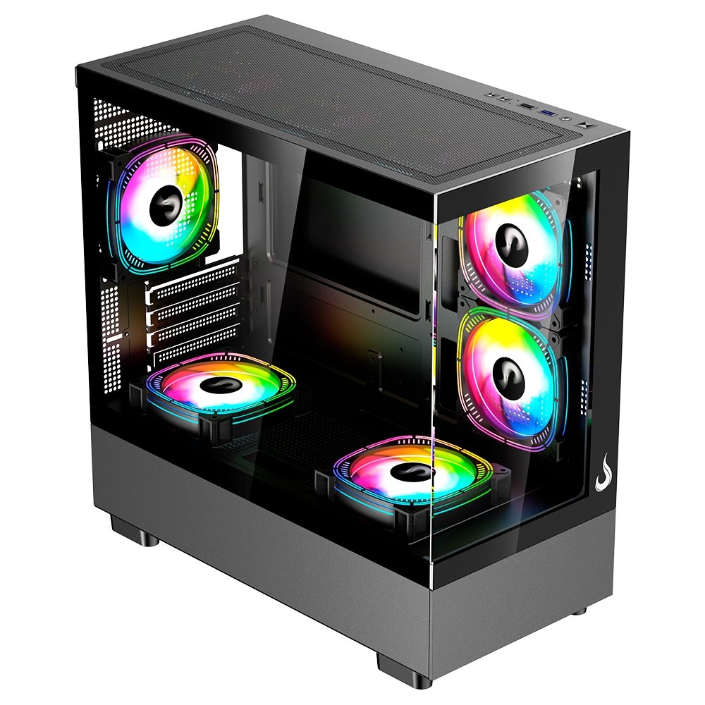 Gabinete Gamer Rise Mode Crystal Glass 03, Mid Tower, Lateral e Frontal em vidro, Preto - RM-CA-CY-03-FB - view 2