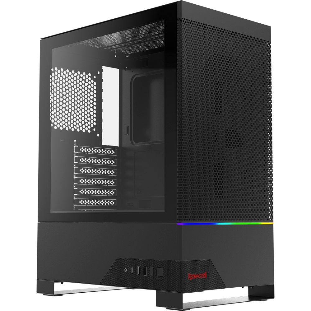 Gabinete Gamer Redragon Carbon, Mid Tower, RGB, ATX, Lateral em Vidro Temperado, Sem FANs, Preto - CA-610B