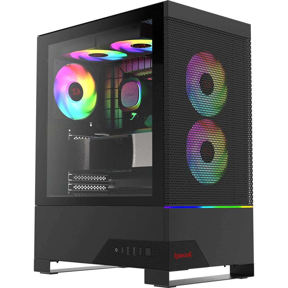Imagem 2 de 10 do produto Gabinete Gamer Redragon Carbon, Mid Tower, RGB, ATX, Lateral em Vidro Temperado, Sem FANs, Preto - CA-610B