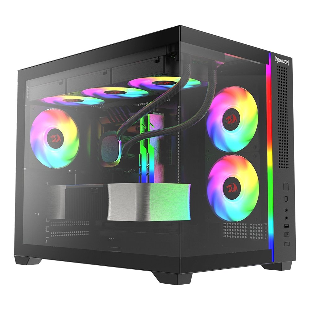 Gabinete Gamer Redragon Wideload Mini Lite RGB, Mini Tower, M-ATX, Sem Fans, Preto - CA-611B - view 2