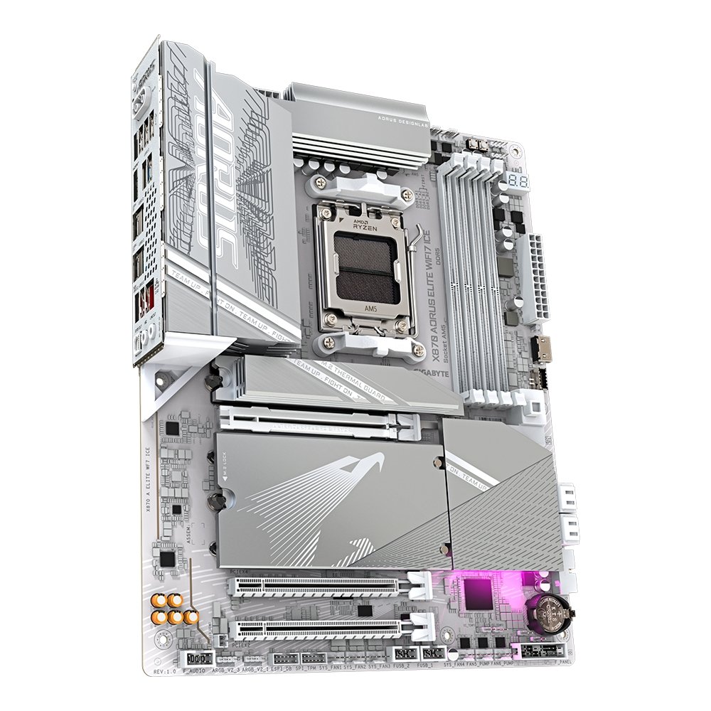 Placa-Mãe Gigabyte X870 AORUS ELITE WF7 ICE, AM5, ATX, DDR5, PCIe 5.0, RGB, Wi-Fi 7, Bluetooth, Branco - X870 A ELITE WF7 ICE Placa-Mãe Gigabyte X870 AORUS ELITE WF7 ICE, AM5, ATX, DDR5, PCIe 5.0, RGB, Wi-Fi 7, Bluetooth, Branco - X870 A ELITE WF7 ICE