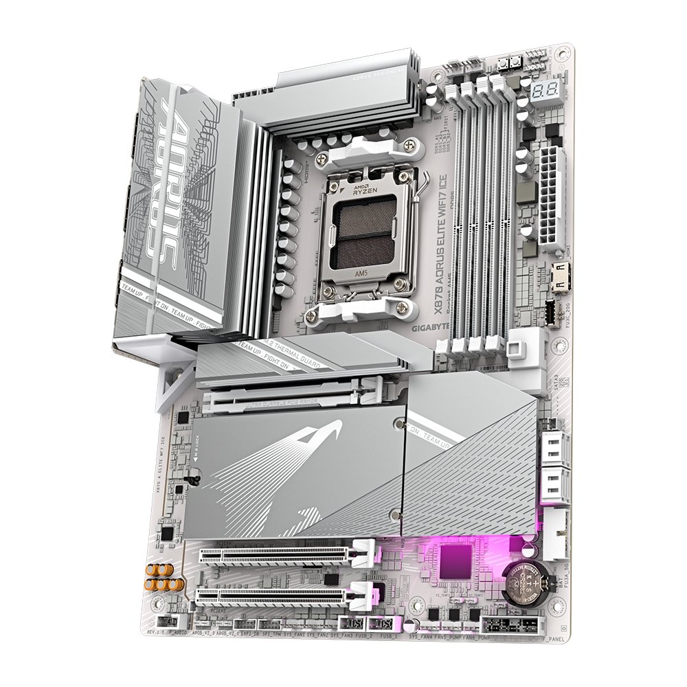 Placa-Mãe Gigabyte X870 AORUS ELITE WF7 ICE, AM5, ATX, DDR5, PCIe 5.0, RGB, Wi-Fi 7, Bluetooth, Branco - X870 A ELITE WF7 ICE Placa-Mãe Gigabyte X870 AORUS ELITE WF7 ICE, AM5, ATX, DDR5, PCIe 5.0, RGB, Wi-Fi 7, Bluetooth, Branco - X870 A ELITE WF7 ICE
