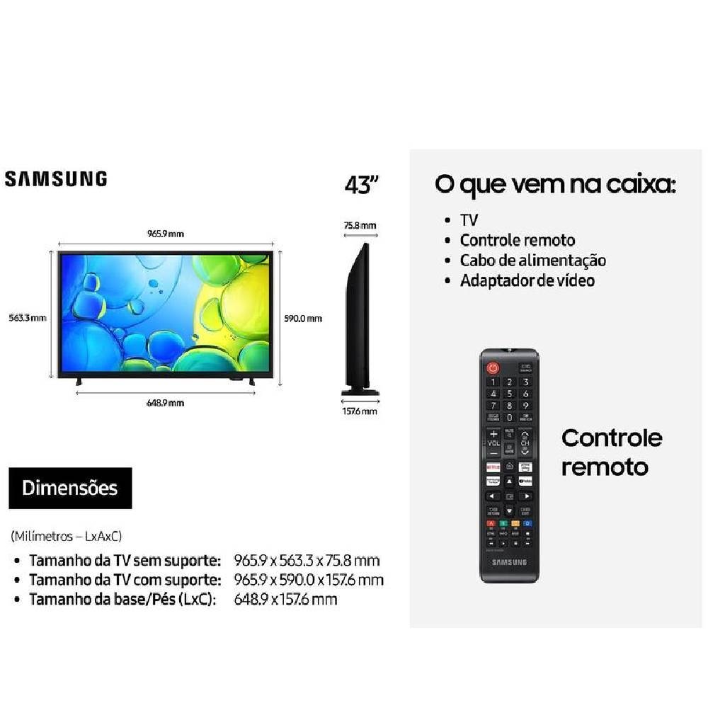 Smart TV 43" Samsung Full HD 43F6000F Tizen Hyper Real 2 HDMI Smart TV 43" Samsung Full HD 43F6000F Tizen Hyper Real 2 HDMI