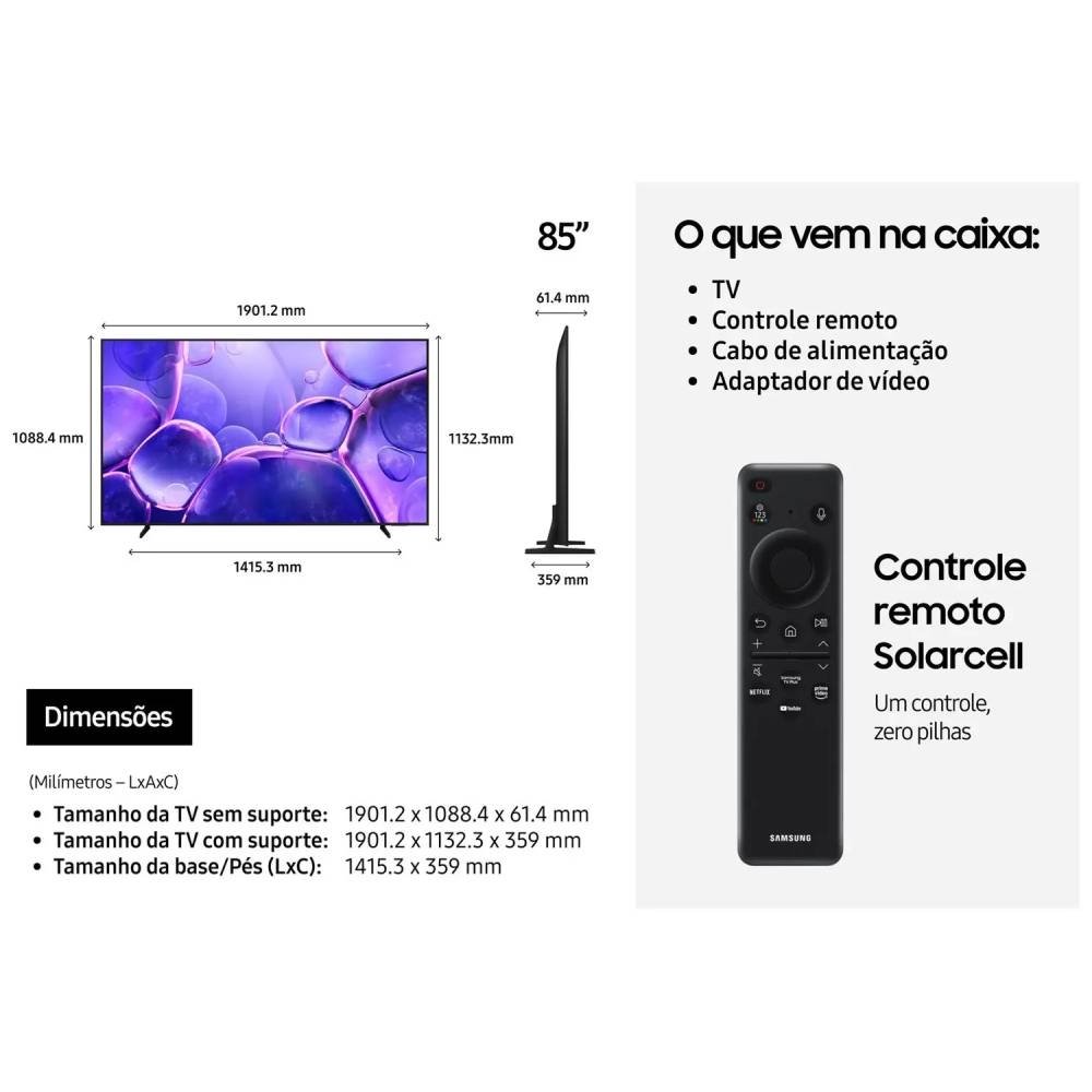 Smart TV 85 Samsung Crystal UHD 85U8600F 4K Tizen 3 HDMI - view 5