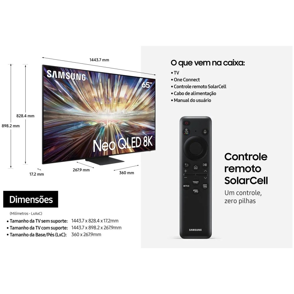 Imagem 3 de 9 do produto Smart TV 65" 8K MINI LED Neo QLED Samsung AI TV QN65QN800 VA 120Hz Wi-Fi Alexa 4 HDMI 3USB