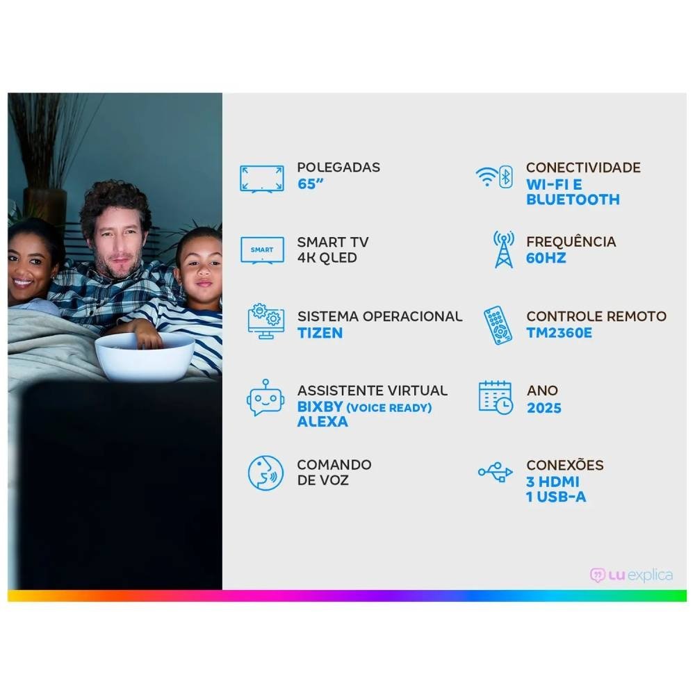 Imagem 9 de 10 do produto Smart TV 65" Samsung 4K QLED QN65Q7FAAGXZD Tizen Q4 AI 3 HDMI