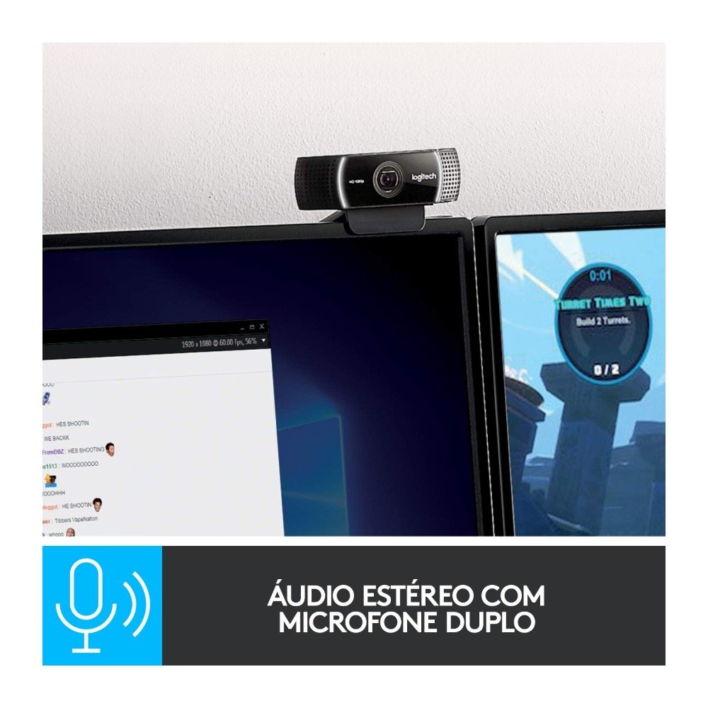 Webcam Full HD Logitech C922 Pro Stream com Microfone Embutido, 1080p e Tripé Incluso, Compatível Logitech Capture - 960-001087 Webcam Full HD Logitech C922 Pro Stream com Microfone Embutido, 1080p e Tripé Incluso, Compatível Logitech Capture - 960-001087