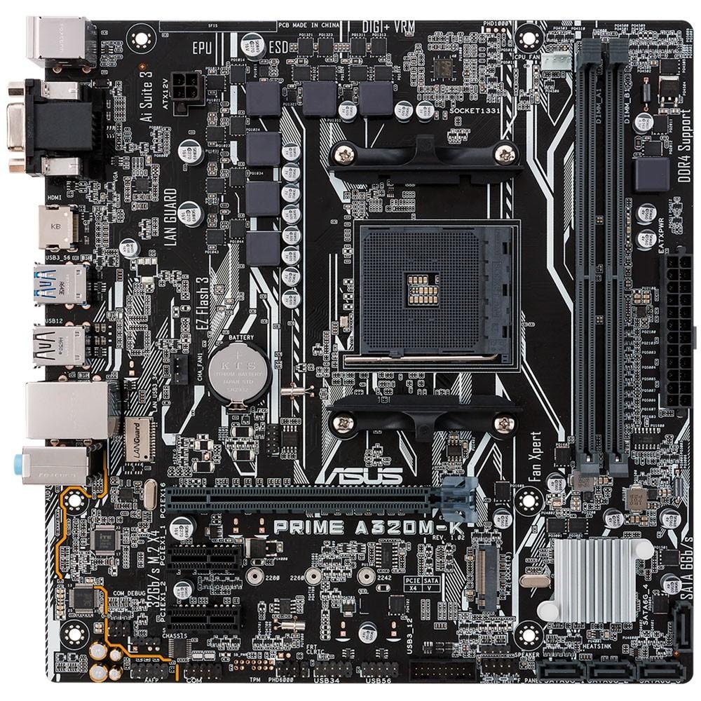 Placa-Mãe ASUS Prime A320M-K/BR, AMD AM4, mATX, DDR4, Preto - PRIME A320M-K/BR