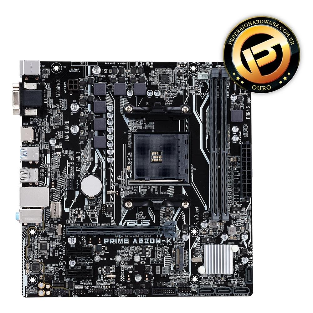 Placa-Mãe ASUS Prime A320M-K/BR, AMD AM4, mATX, DDR4, Preto - PRIME A320M-K/BR