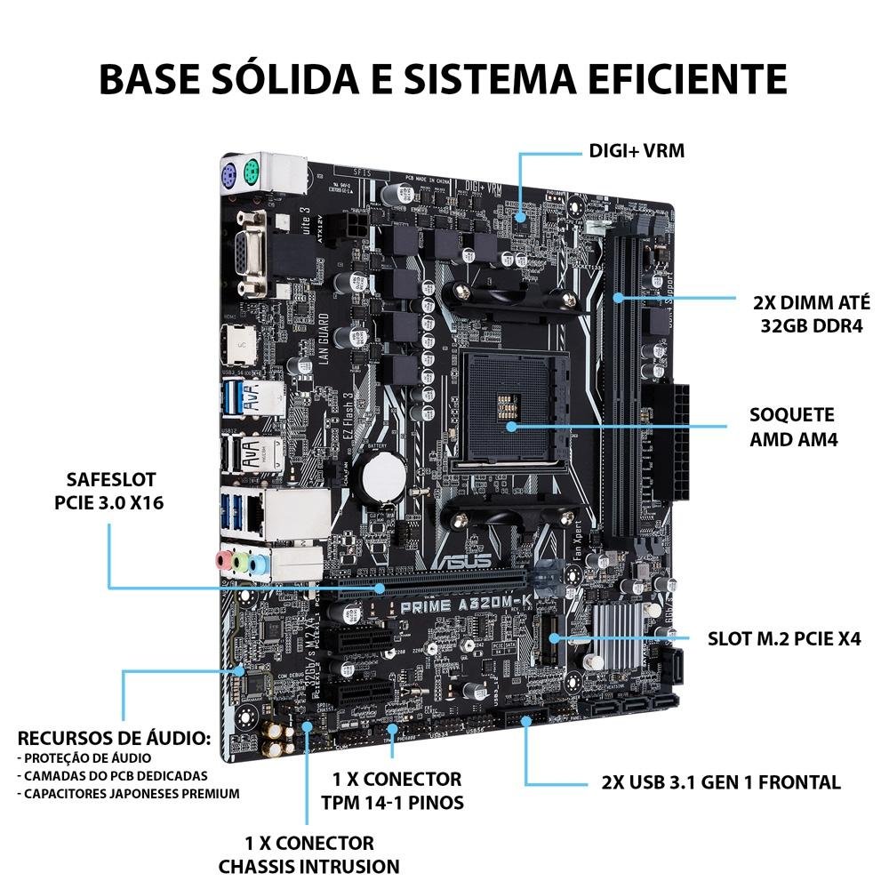 Imagem 10 de 12 do produto Placa-Mãe ASUS Prime A320M-K/BR, AMD AM4, mATX, DDR4, Preto - PRIME A320M-K/BR