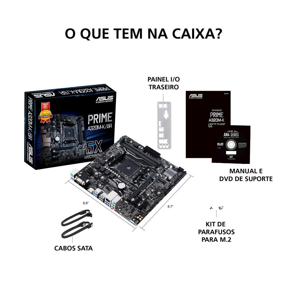Imagem 12 de 12 do produto Placa-Mãe ASUS Prime A320M-K/BR, AMD AM4, mATX, DDR4, Preto - PRIME A320M-K/BR