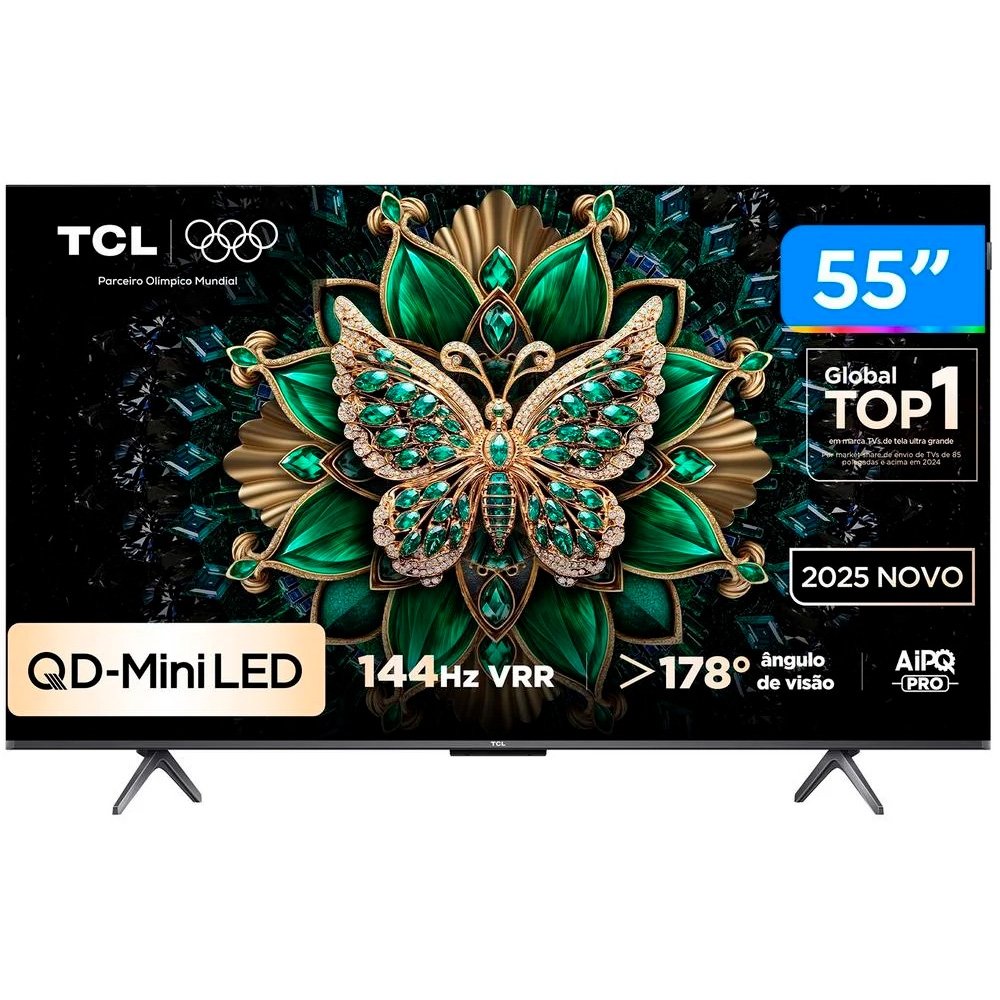 Smart TV 55" TCL 4K UHD MiniLED 55C6K 120Hz Google TV AiPQ Google Assistente 4 HDMI 2 USB
