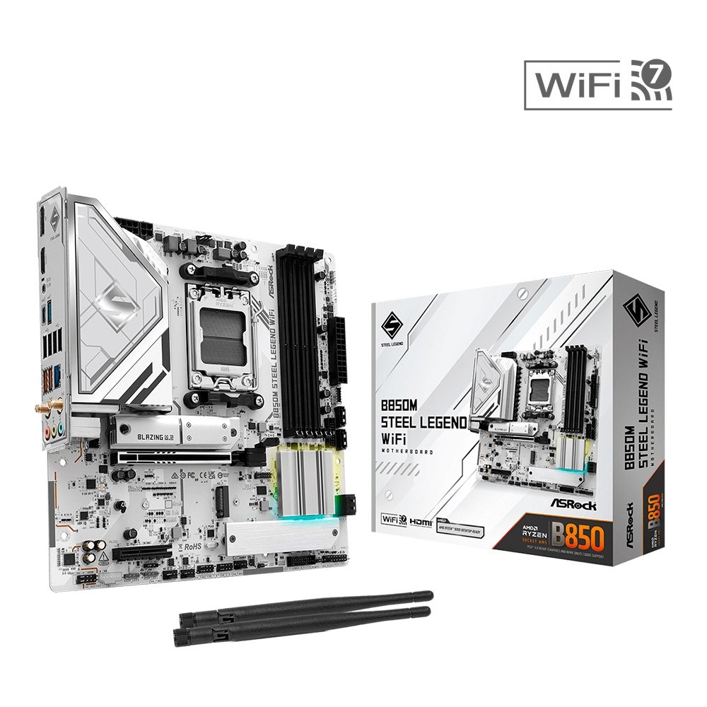 CPU Ryzen9 7950X3D & B850 Steel Legend WiFi Placa-Mãe ASRock B850M Steel Legend WiFi | KaBuM!
