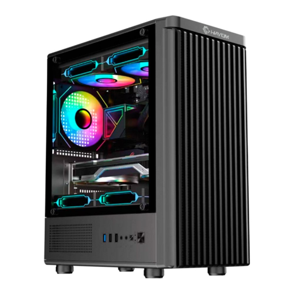 Gabinete Gamer HAYOM GB1727, Mid Tower, Lateral em Vidro, com 3X Fans, Preto - GB.17.10.27