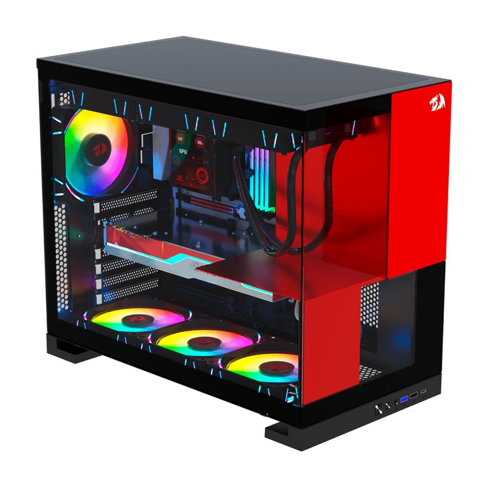 Imagem 6 de 9 do produto Gabinete Gamer Redragon Eternal P&amp;V, Mid Tower, ARGB, ATX, Lateral em Vidro, Sem Fans, Preto e Vermelho - CA-612BR