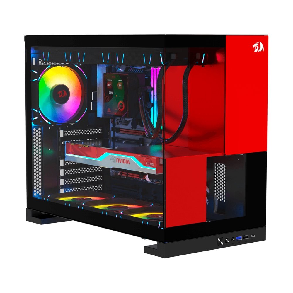 Imagem 3 de 9 do produto Gabinete Gamer Redragon Eternal P&amp;V, Mid Tower, ARGB, ATX, Lateral em Vidro, Sem Fans, Preto e Vermelho - CA-612BR