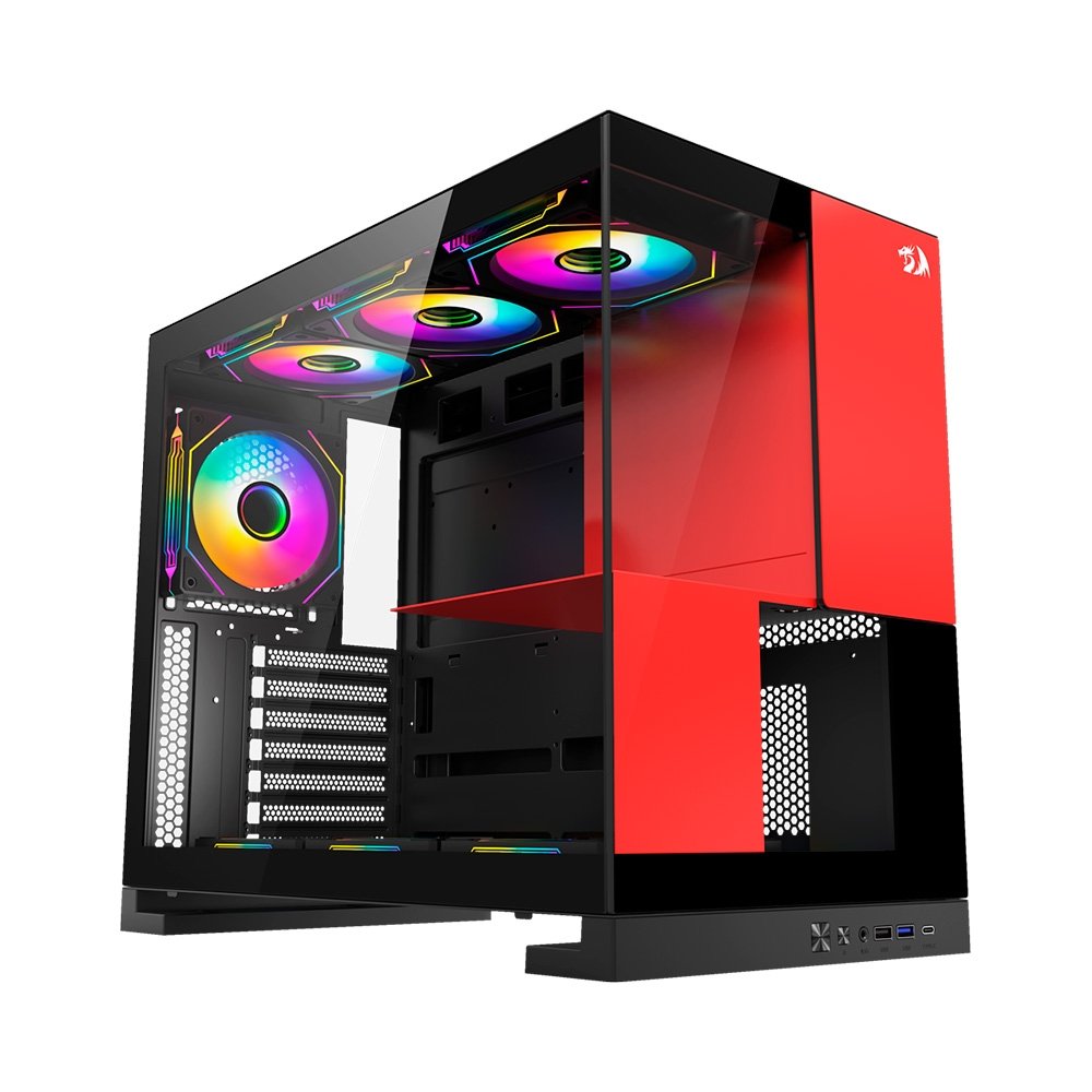 Imagem 5 de 9 do produto Gabinete Gamer Redragon Eternal P&amp;V, Mid Tower, ARGB, ATX, Lateral em Vidro, Sem Fans, Preto e Vermelho - CA-612BR