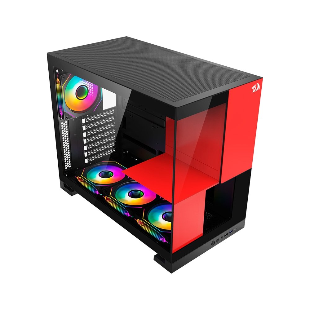 Imagem 7 de 9 do produto Gabinete Gamer Redragon Eternal P&amp;V, Mid Tower, ARGB, ATX, Lateral em Vidro, Sem Fans, Preto e Vermelho - CA-612BR
