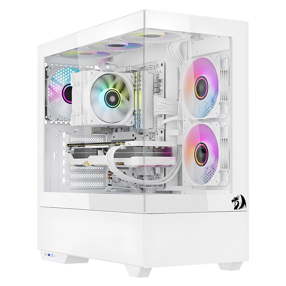 Gabinete Gamer Redragon Reflect Pro, Mid Tower, ARGB, ATX, Frontal e Lateral em Vidro, Sem FANs, Branco - CA-607W