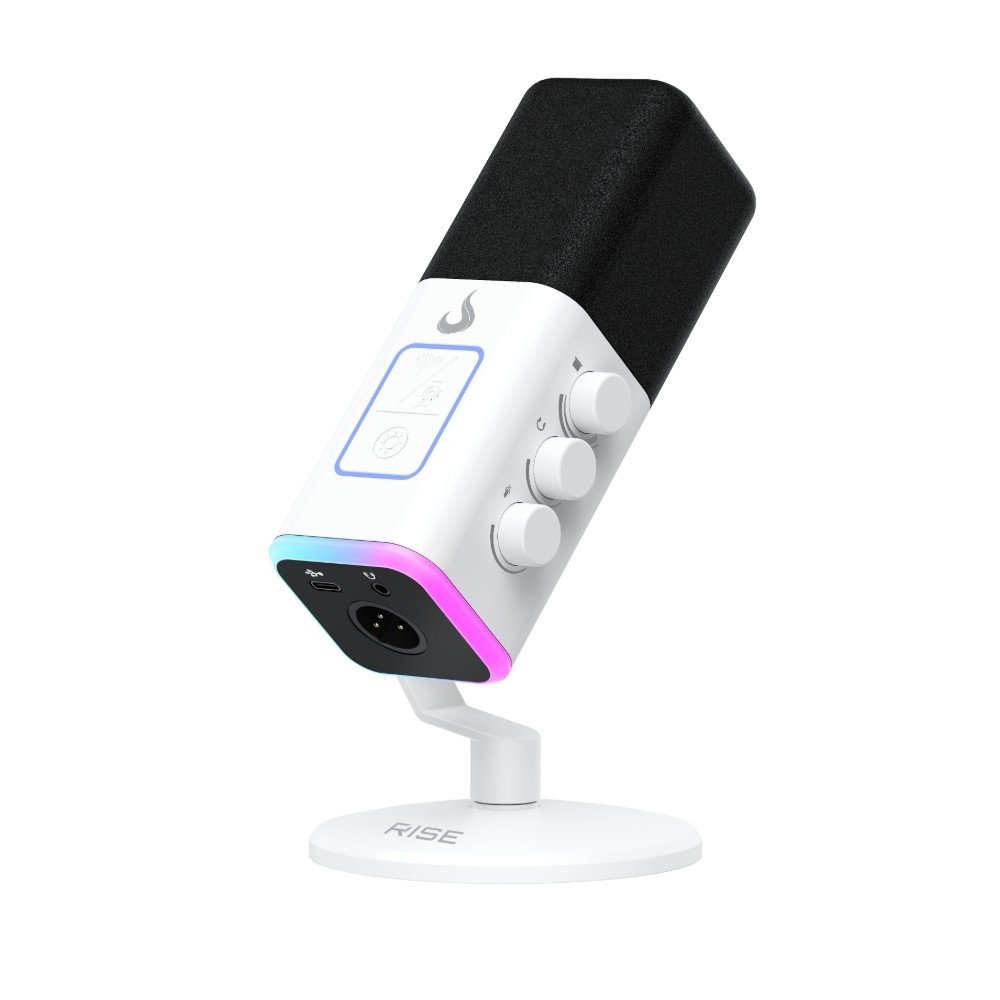 Microfone Gamer De Mesa Rise Mode Noisy Cube 01, RGB, USB, Branco - RM-MNC-01-W