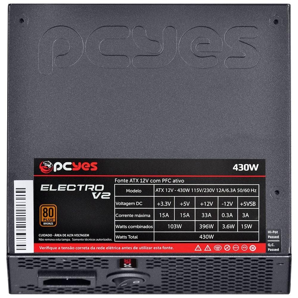 Fonte PcYes 430W Real Electro V2 80 Plus Bronze - ELECV2PTO430W