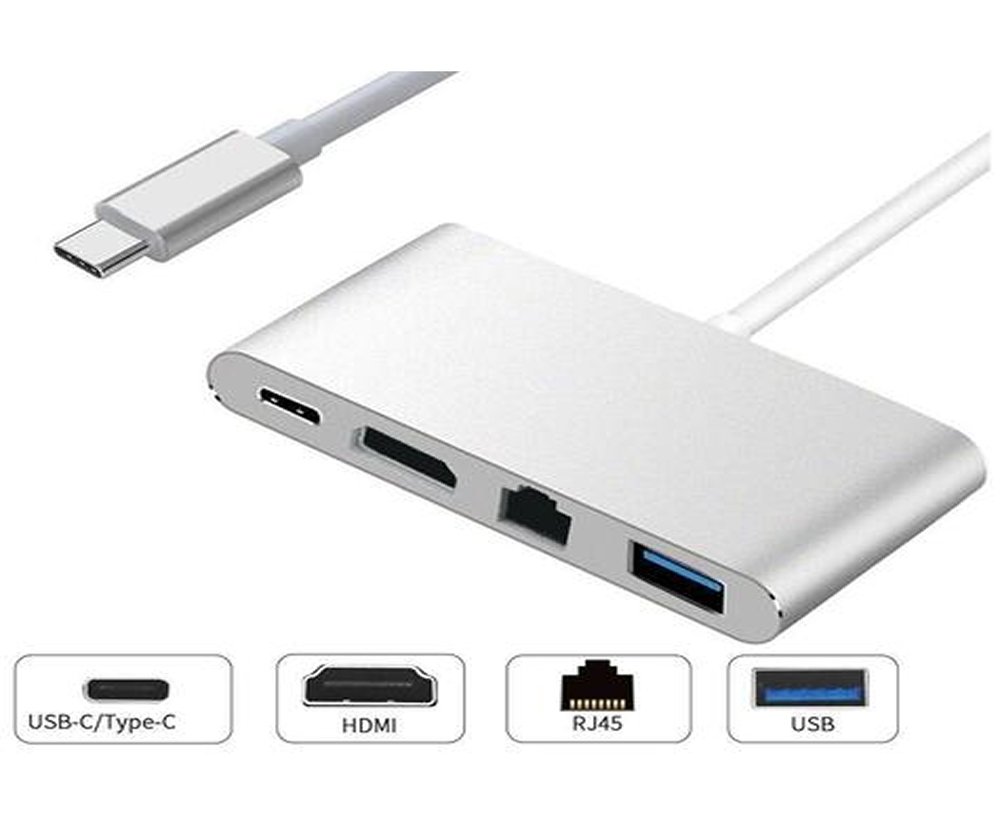 Imagem 2 de 2 do produto HUB F3 Adaptador USB-C 3.1, 4 em 1, para HDMI 4K, Ethernet, USB 3.0, USB-C - RJ45-JC-TYC-401