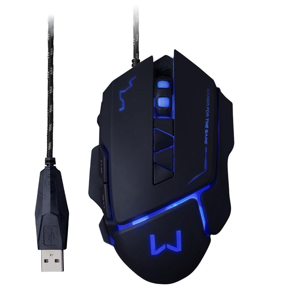 Imagem 2 de 8 do produto Mouse Gamer Warrior 3200DPI 7 Botões Preto com LED - MO261