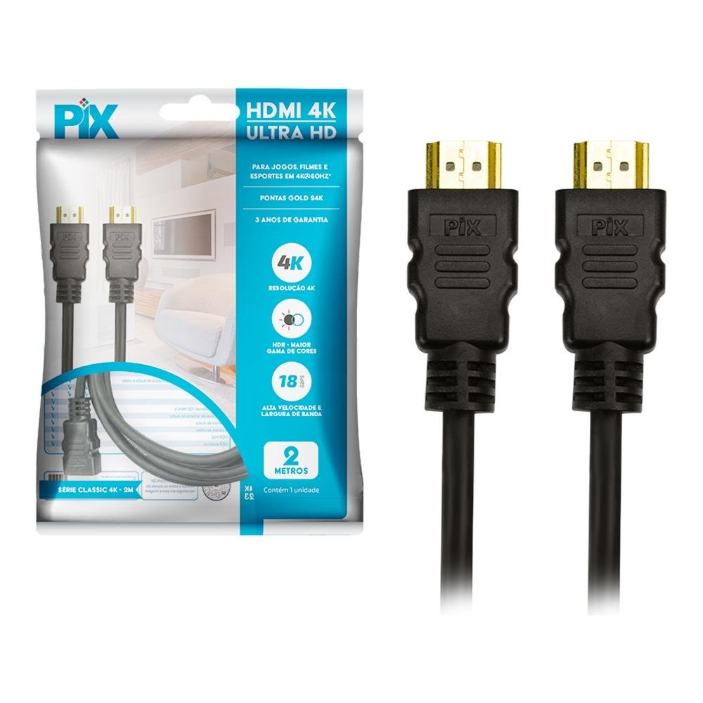 Cabo HDMI 2.0 4K PIX, 2 Metros, 19 Pinos - 018-2222 Cabo HDMI 2.0 4K PIX, 2 Metros, 19 Pinos - 018-2222