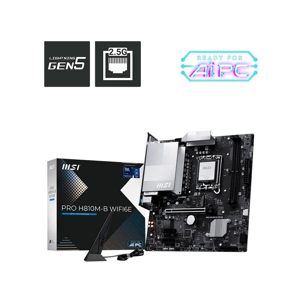 Imagem 5 de 5 do produto Placa-Mãe MSI PRO H810M-B WIFI6E, Intel, LGA 1851, Micro-ATX, DDR5, Wi-Fi - PROH810MBWIFI6E
