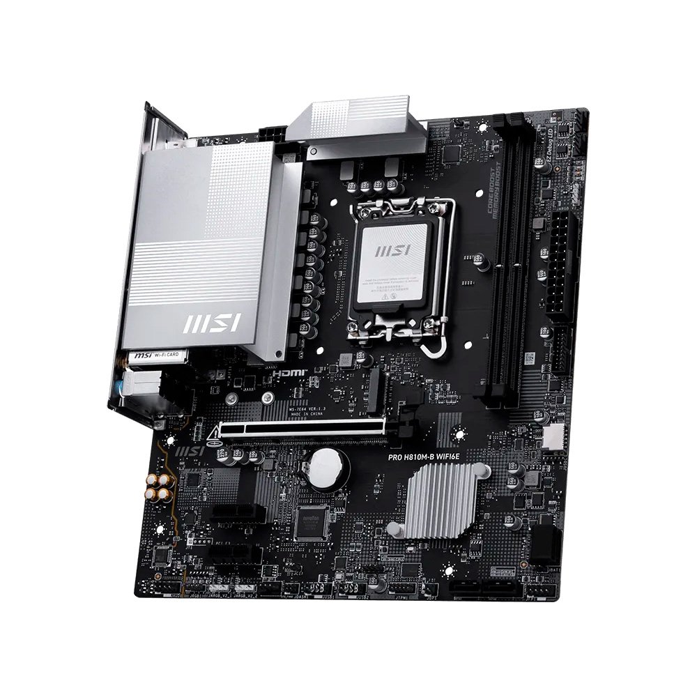 Imagem 2 de 5 do produto Placa-Mãe MSI PRO H810M-B WIFI6E, Intel, LGA 1851, Micro-ATX, DDR5, Wi-Fi - PROH810MBWIFI6E