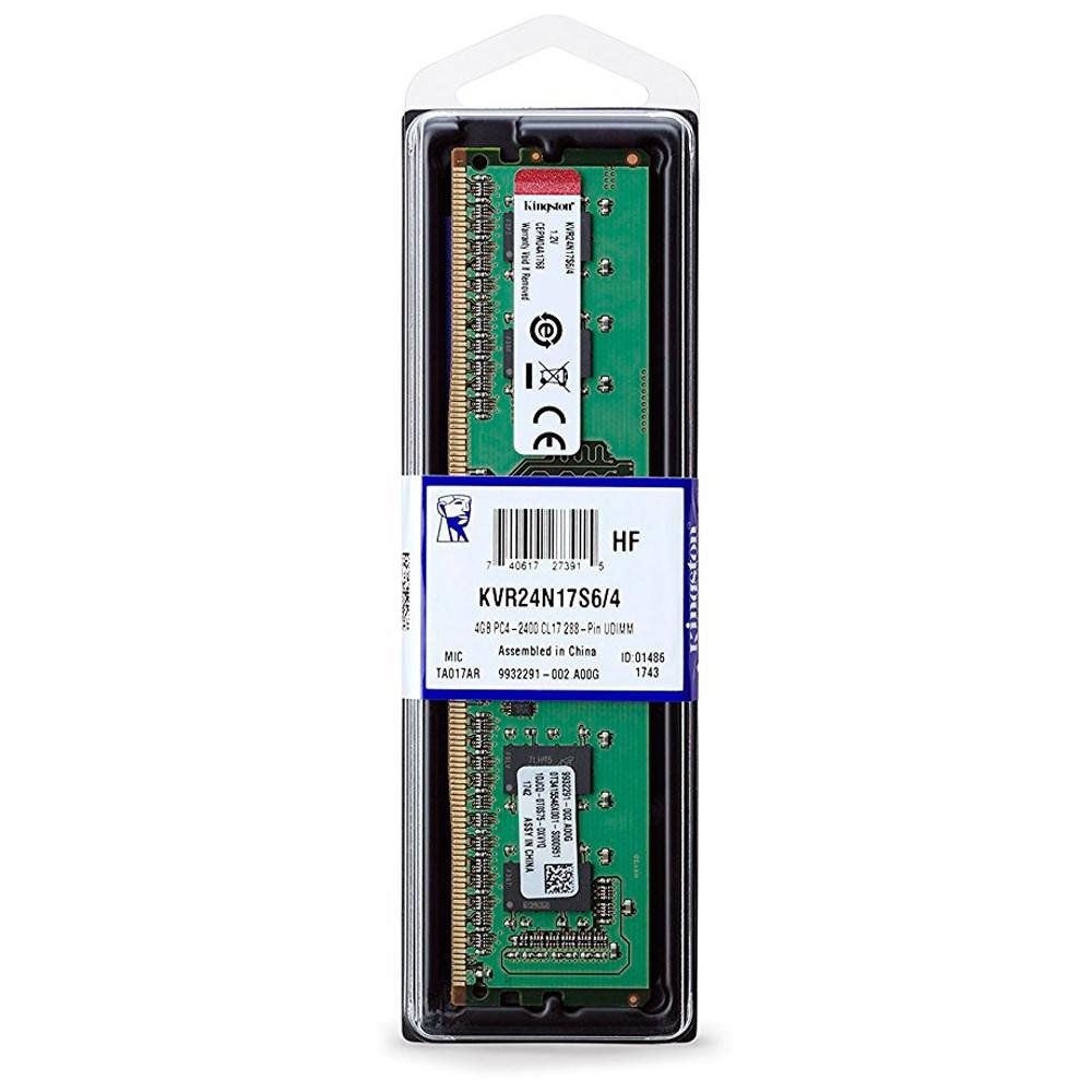 Memória RAM Kingston, 4GB, 2400MHz, DDR4, CL17 - KVR24N17S6/4