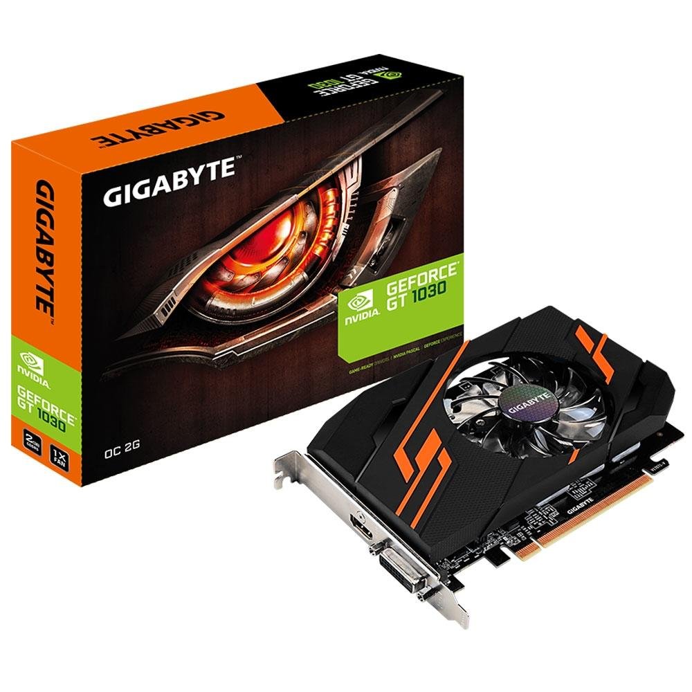 Placa de Vídeo VGA NVIDIA GIGABYTE GEFORCE GT 1030 2GB OC GDDR5 GV-N1030OC-2GI Placa de Vídeo VGA NVIDIA GIGABYTE GEFORCE GT 1030 2GB OC GDDR5 GV-N1030OC-2GI