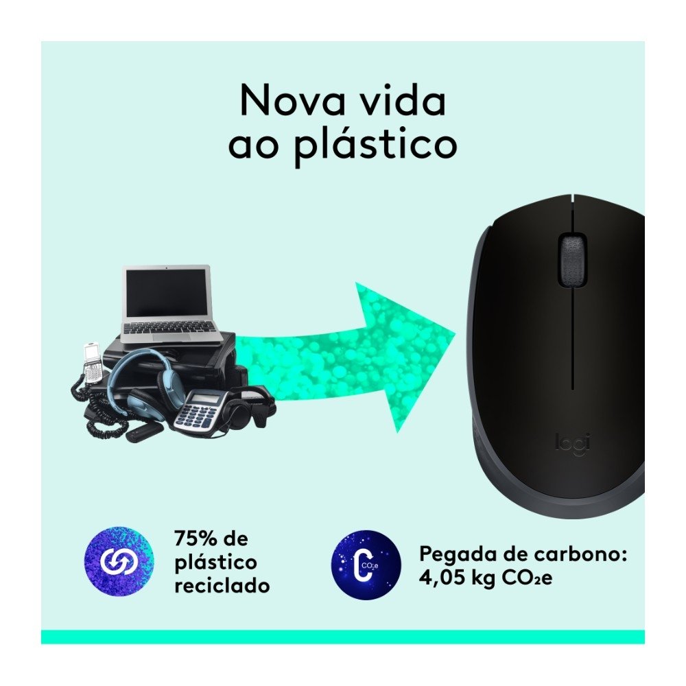 Mouse sem fio Logitech M170 com Design Ambidestro Compacto, Conexão USB e Pilha Inclusa, Preto - 910-004940 - view 4