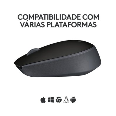 Mouse sem fio Logitech M170 com Design Ambidestro Compacto, Conexão USB e Pilha Inclusa, Preto - 910-004940