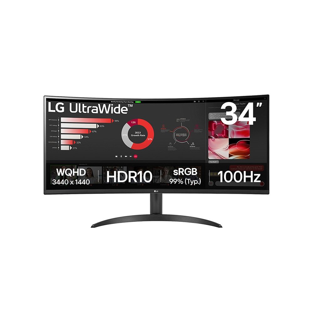 "Monitor Gamer Curvo LG UltraWide 34"""", QHD, 100Hz, 5ms, VA, FreeSync, HDR 10, Preto - 34WR50QK-B"