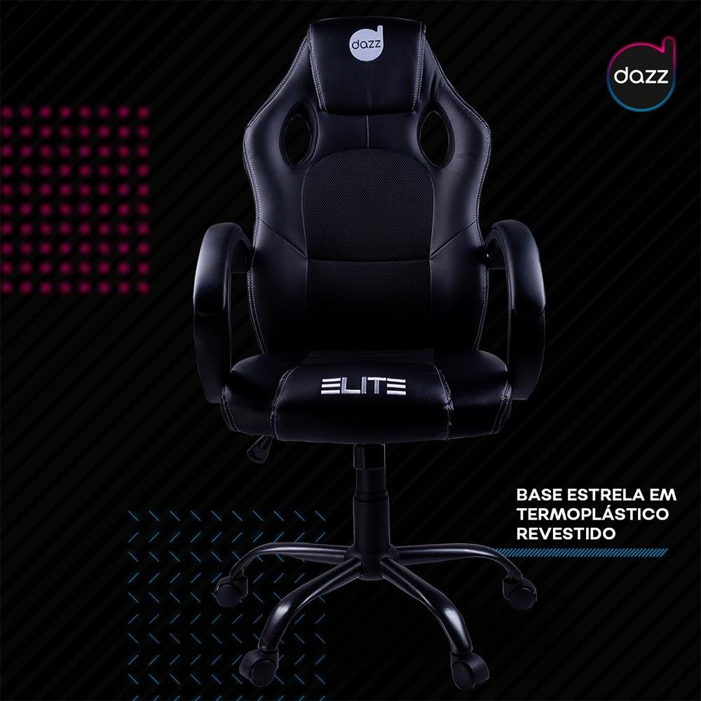 Cadeira Gamer Dazz Elite, 100 Kg, Mecanismo de Ajuste Butterfly, Black - 624761 Cadeira Gamer Dazz Elite, 100 Kg, Mecanismo de Ajuste Butterfly, Black - 624761