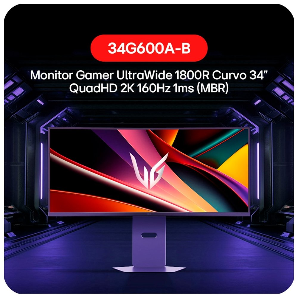 Imagem 4 de 12 do produto Monitor Gamer Curvo LG UltraGear 34, QHD, UltraWide, 160Hz, 1ms, FreeSync Premium, HDR10, Altura Ajustável, Som Integrado - 34G600A-B