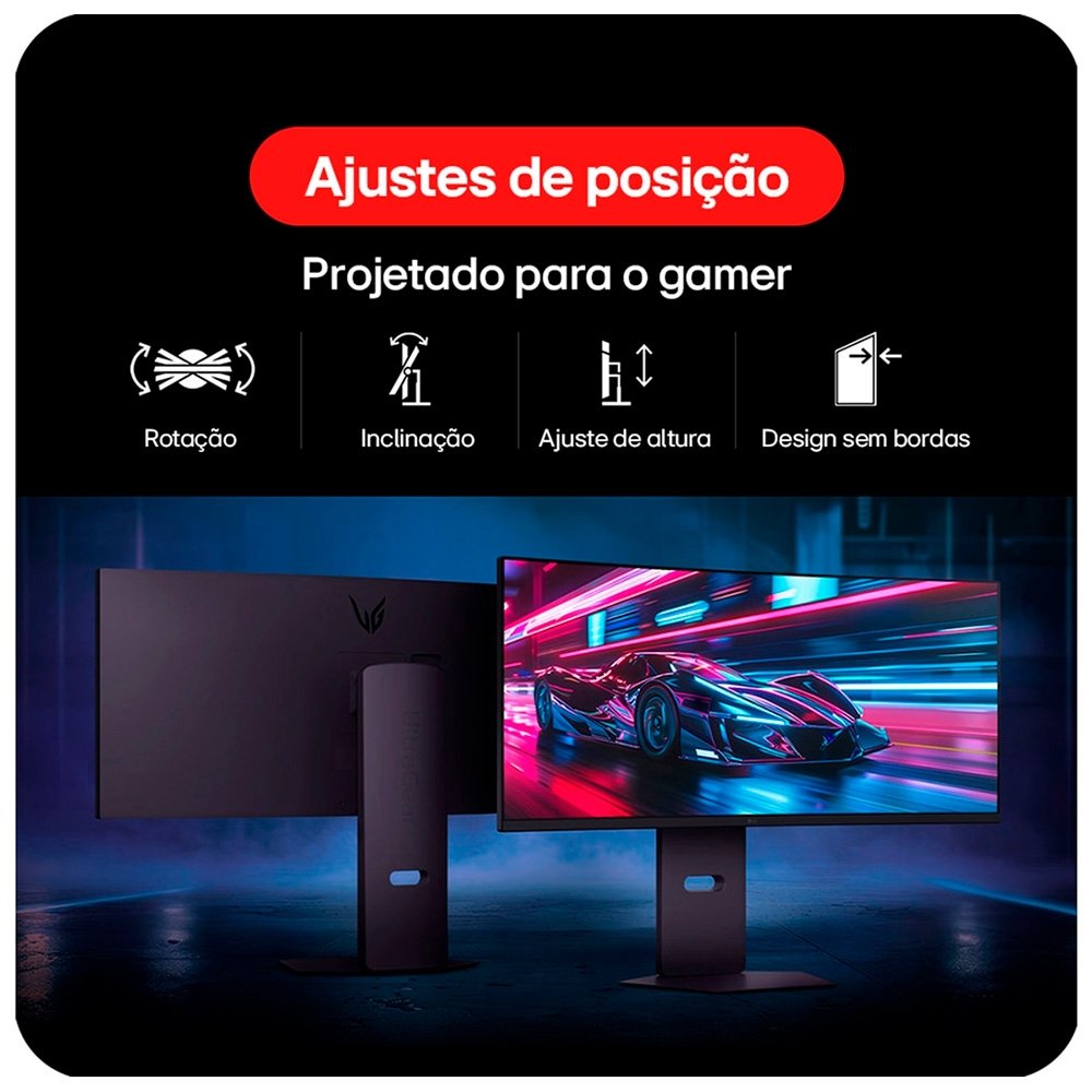 Imagem 10 de 12 do produto Monitor Gamer Curvo LG UltraGear 34, QHD, UltraWide, 160Hz, 1ms, FreeSync Premium, HDR10, Altura Ajustável, Som Integrado - 34G600A-B