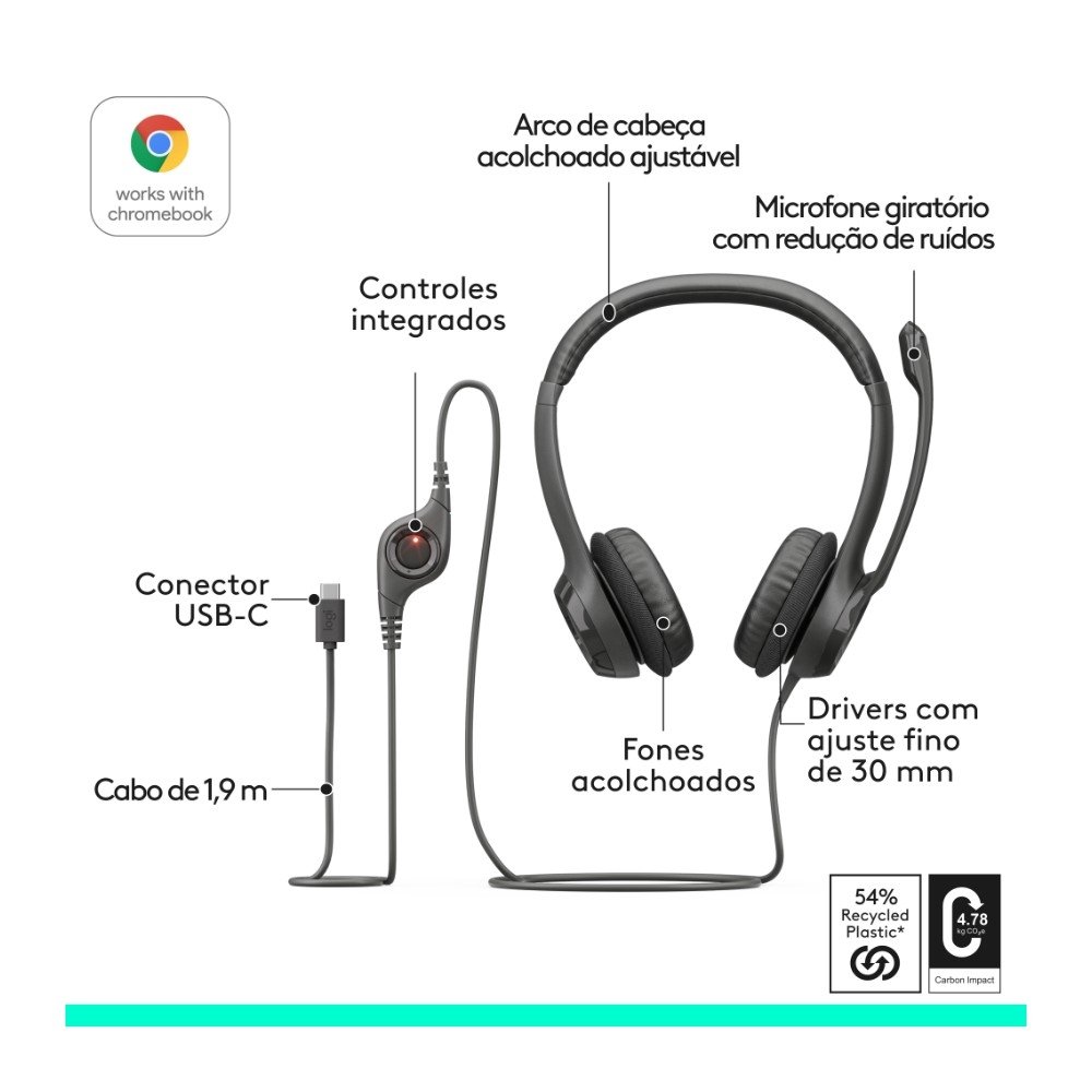 Headset ( Balão.info) H390, Controles de Áudio Integrado, Microfone com Redução de Ruído, USB-C, Preto - 981-( Balão.info - foto 7