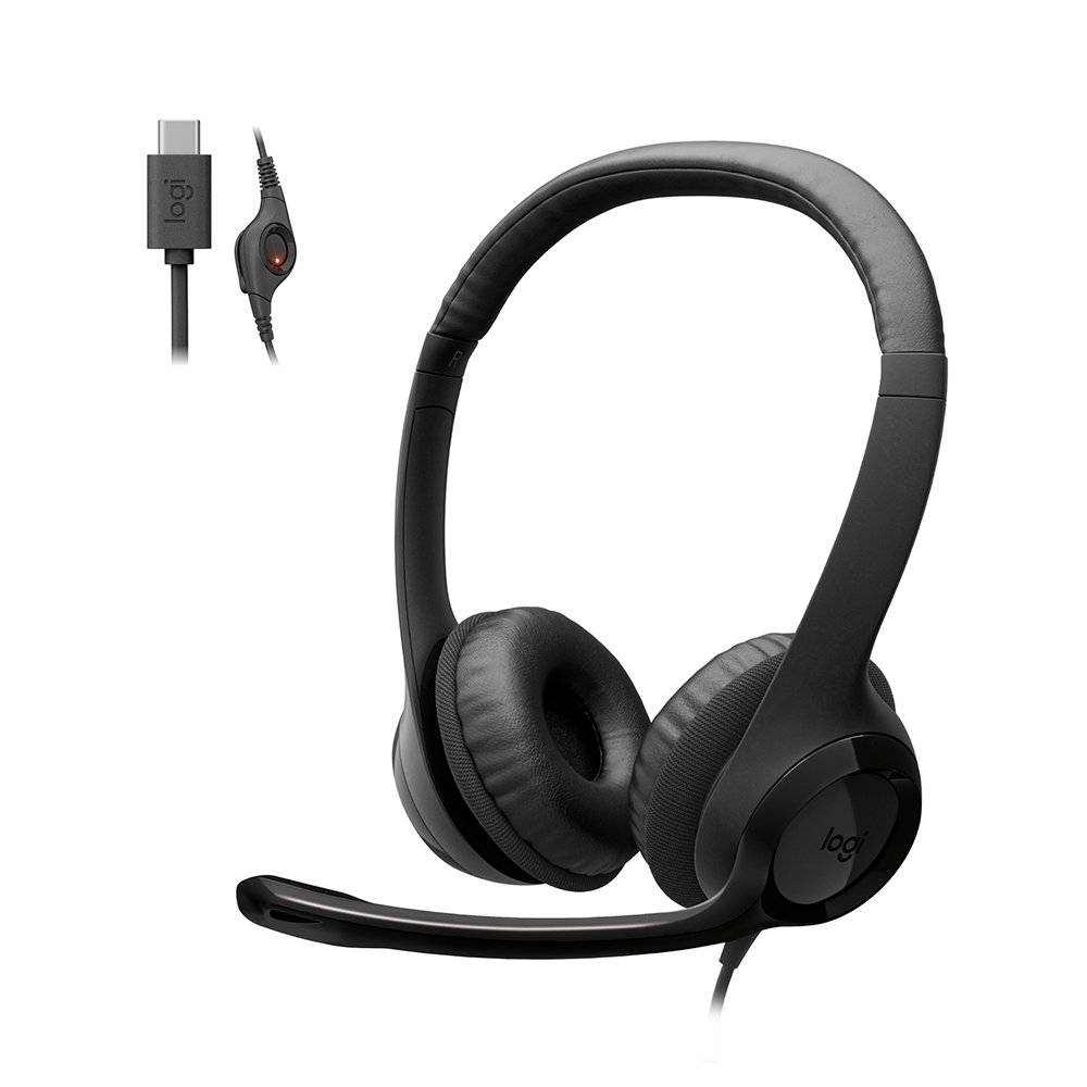 Headset Logitech H390, Controles de Áudio Integrado, Microfone com Redução de Ruído, USB-C, Preto - 981-001575