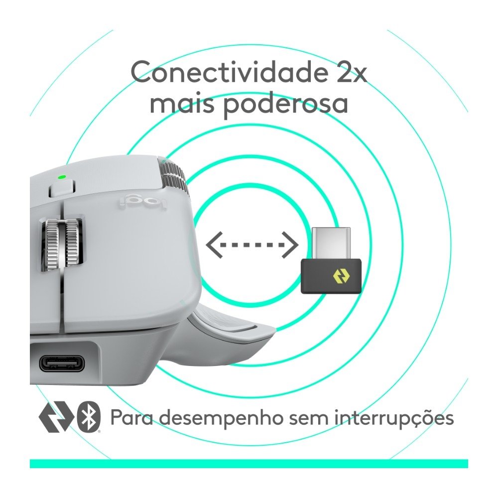 Imagem 6 de 14 do produto Mouse Sem Fio Logitech MX Master 4, Sensação Tátil do Haptic Feedback, USB-C, Bluetooth,Cinza Claro - 910-007566