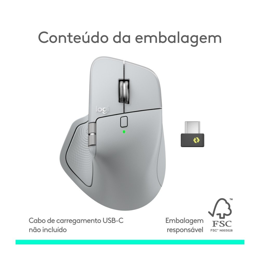 Imagem 11 de 14 do produto Mouse Sem Fio Logitech MX Master 4, Sensação Tátil do Haptic Feedback, USB-C, Bluetooth,Cinza Claro - 910-007566