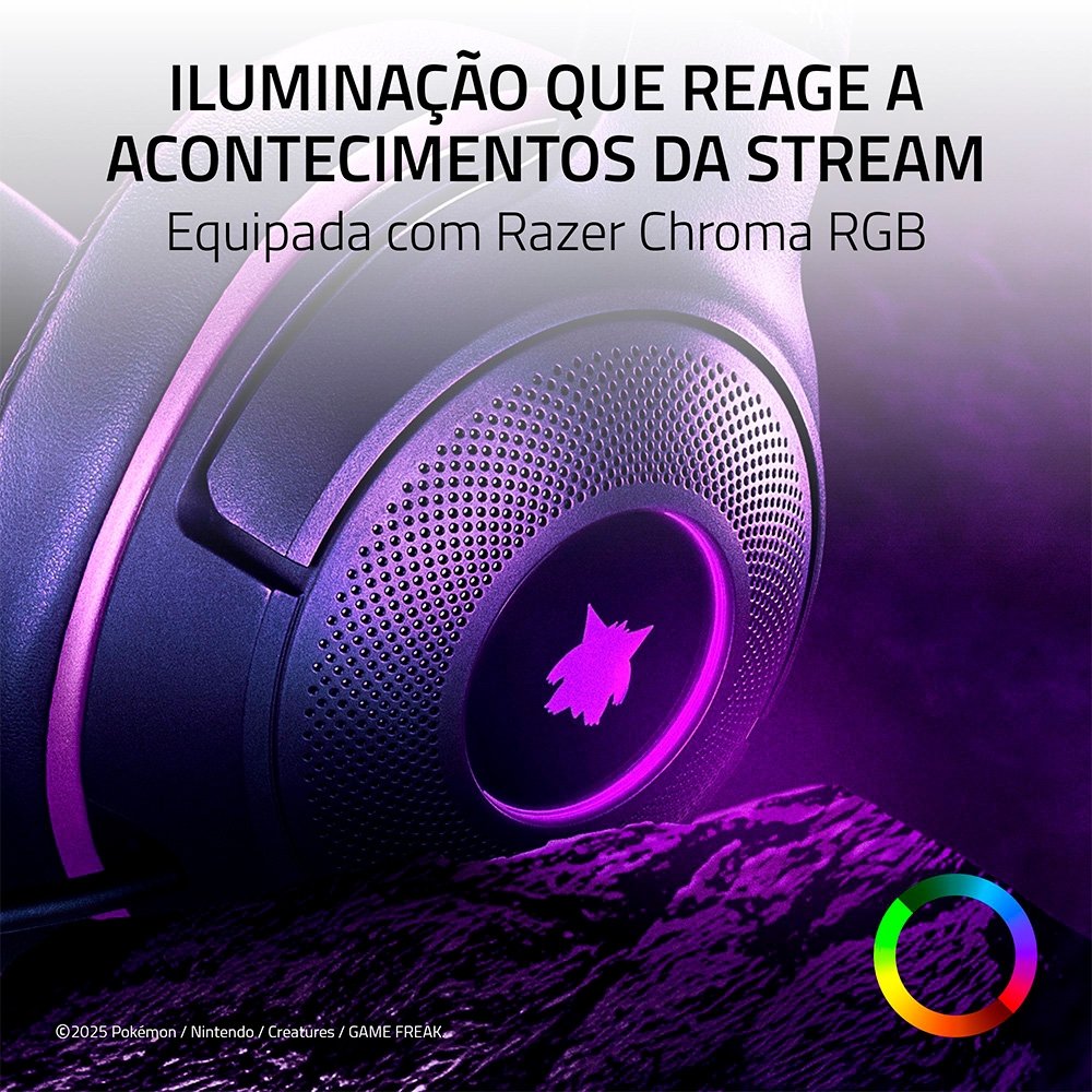 Imagem 5 de 9 do produto Headset Gamer Razer Kraken Kitty V2, Chroma RGB, Conexão USB, Gengar Edition - RZ04-04730300-R3M1