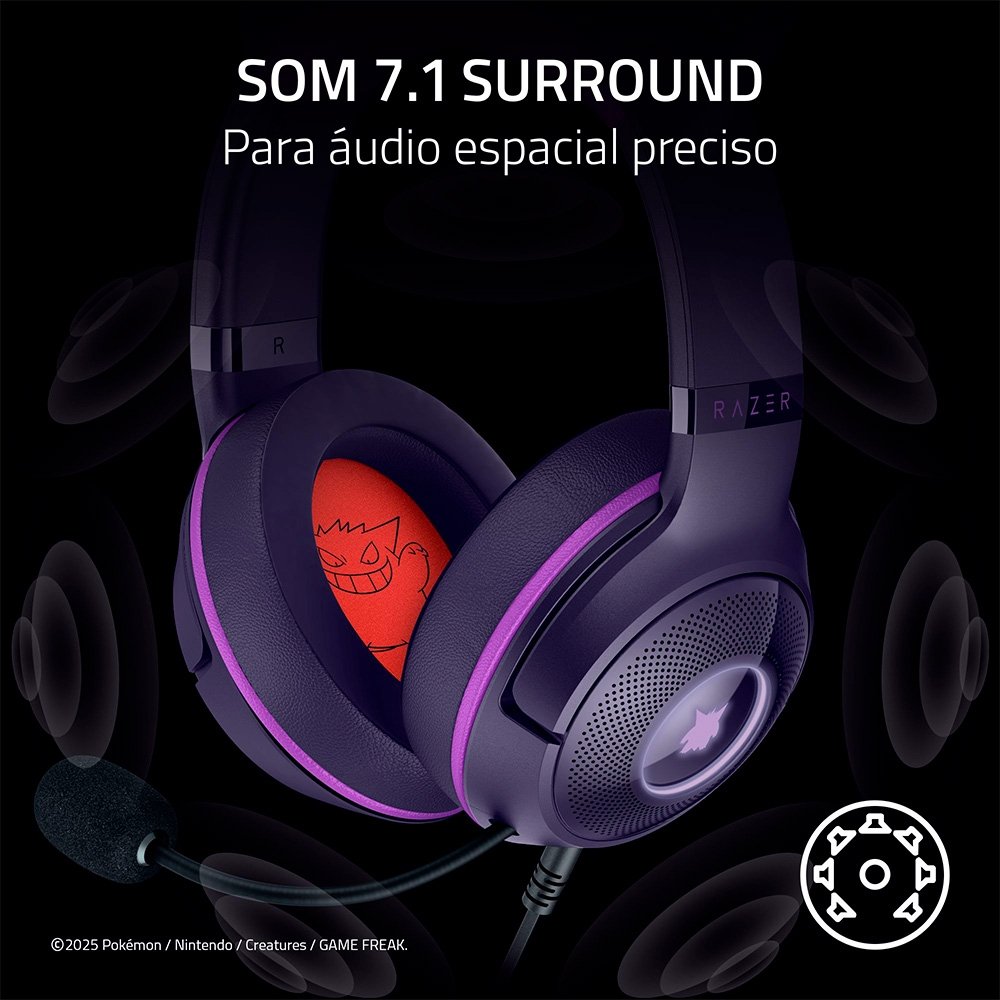 Imagem 8 de 9 do produto Headset Gamer Razer Kraken Kitty V2, Chroma RGB, Conexão USB, Gengar Edition - RZ04-04730300-R3M1